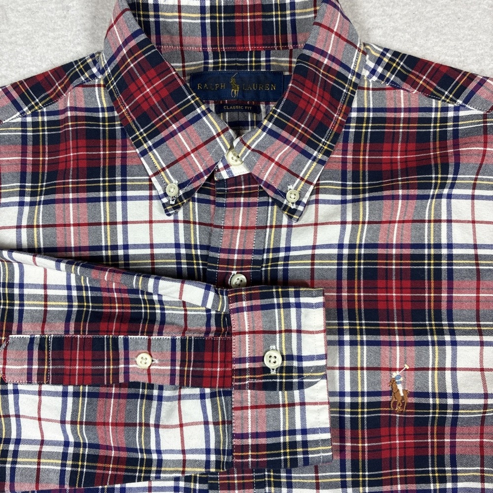 Polo Ralph Lauren Mens Classic Fit Tartan Plaid Button Down Medium Flesh Pony